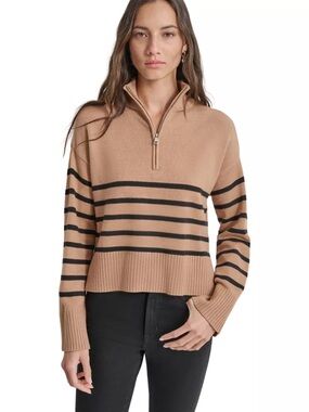 Women's Long Sleeve 1/4 Zip Striped Sweater DKNY Jeans